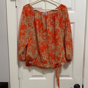 Anne Klein Orange and Tan Floral Blouse